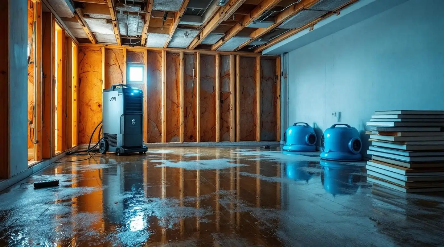 A professional technician using a water extraction vacuum on wet carpet in a Loveland home, focusing on the extraction tool.