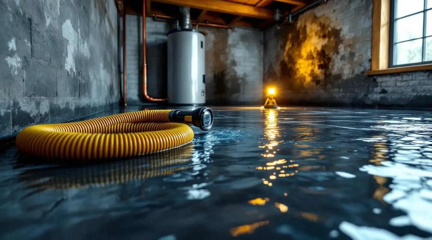 Professional technician using a truck-mounted extractor to remove standing water in a Loveland basement.