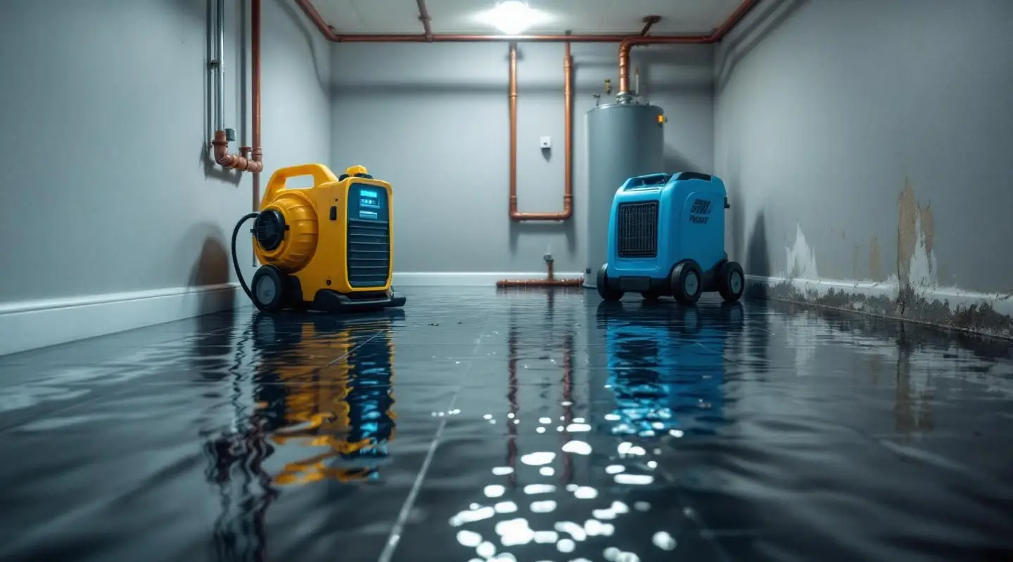 Emergency Drying Restoration technician using a water extraction vacuum on a flooded wood floor in a Loveland home