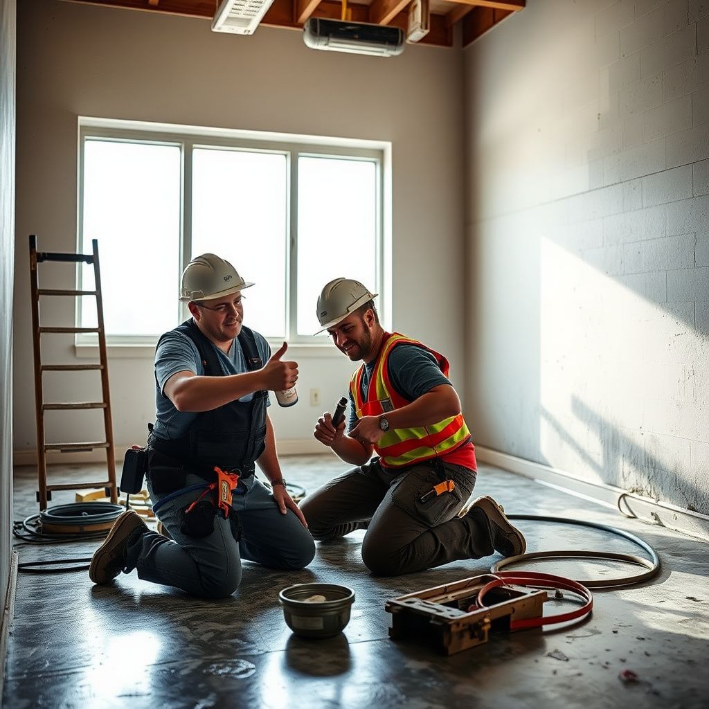 A professional technician using a moisture meter to check a drywall cavity in a Johnstown home